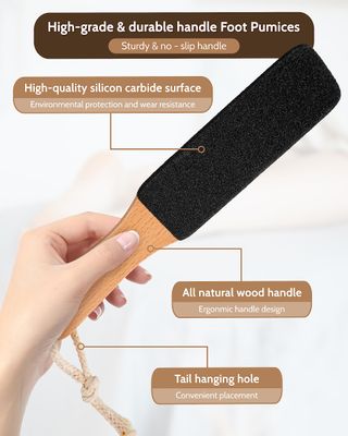 Pumice Stone Foot File, 4pcs Set Callus Remover for Feet with Wooden Handle, Pedicure Foot Scrubber to Remove Dead Skin, Dry, Rough, Corns Skin Scraper