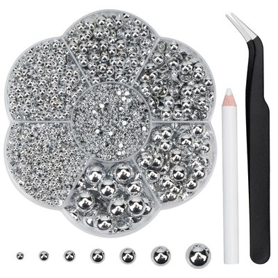 Mdscve 6100Pcs Nail Pearls, Flatback Pearls for Crafting Half Pearl for Makeup Nail Beads for Crafts DIY Pearl Charms with Tweezer and Picker Pencil (Silver)