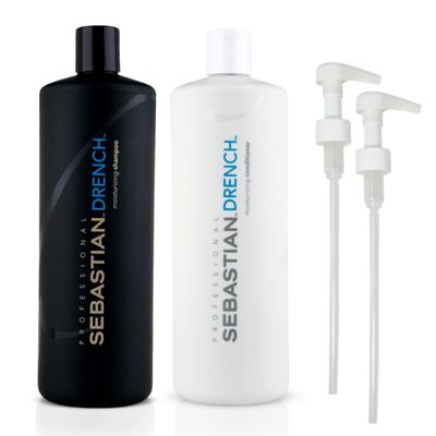 Sebastian Professional Drench Shampoo &amp; Conditioner Duo Set | 33.8 Fl Oz Liter Bottles Prepack with Pumps Included | Intense Hydration | Deep Moisturizing for Dry, Frizzy &amp; Chemically Treated Hair