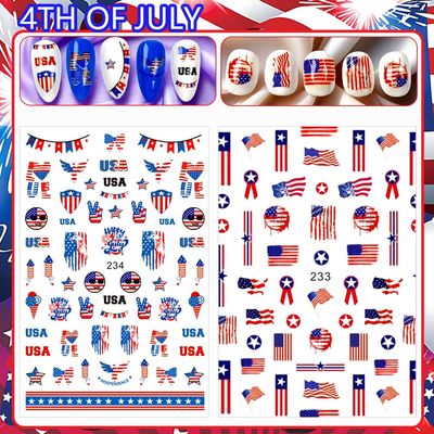 4th of July Nail Stickers - Patriotic Nail Decals Nail Art3D Self-Adhesive Nail Art Manicure Holiday Nail Stickers for Women (8 Sheets)