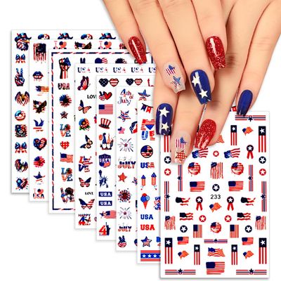 4th of July Nail Stickers - Patriotic Nail Decals Nail Art3D Self-Adhesive Nail Art Manicure Holiday Nail Stickers for Women (8 Sheets)