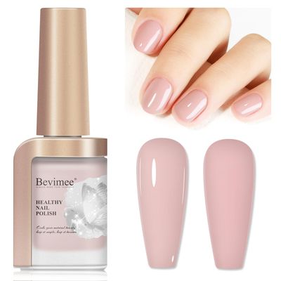 Bevimee Nude Nail Polish Quick Dry, Natural Sheer Color Nail Lacquer, Long Lasting &amp; Fast Drying, Nail Pigment Oil-Based for Nail Art, Fingernail Concealer Polish, 1PC 12ML for French Manicure