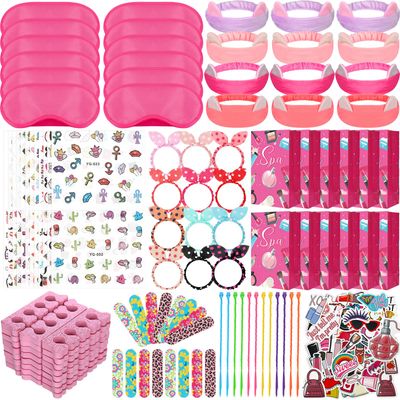 170 Pcs Spa Party Favors for Girls Multiple Spa Party Supplies Include Tote Bags Nail File Eye Mask Toe Separators Nail Stickers Cute Hairbands Hair Circle Colored Hair Braids Clip