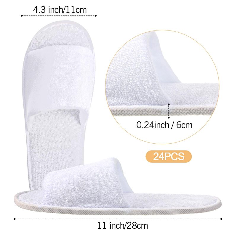24 Pairs Spa Disposable Slippers Open Toe Non Slip Slippers for Women Men Guests Hotels Home Party Housewarming(White)