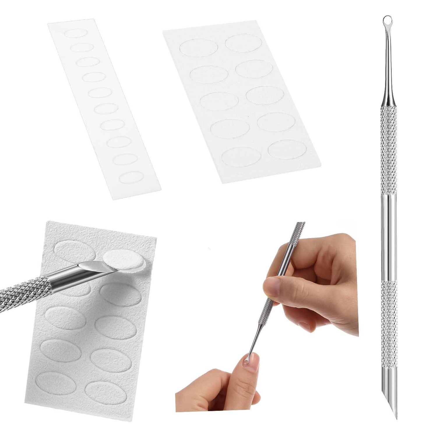Cuticle Pusher, Push and Prep Nail tool Ended Nail Cuticle Remover with Self-adhesive Sandpaper Sheets, 100/180 Grit Stainless Steel Sandpaper Cuticle Pusher for Manicure Pedicure Nail Art Care