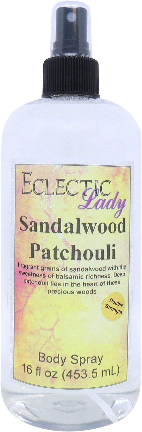 Eclectic Lady Sandalwood Patchouli Body Spray, Double Strength, 16 ounces, Body Mist for Women with Clean, Light &amp; Gentle Fragrance, Cologne with Soft, Subtle Aroma For Daily Use