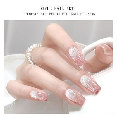 JMEOWIO Gel Nail Stickers Pink Cream Semi Cured Gel Nail Strips Wraps UV/LED Nails Art Design Decoration Accessories