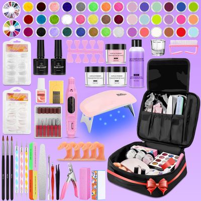 Acrylic Nail Kit for Beginners with Everything, 42Colors Glitter Acrylic Powder Monomer Liquid Nail Kit Set Professional Acrylic with Everything, Drill UV Light Practice Finger Nail Bag Organizer Case