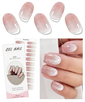 JMEOWIO Gel Nail Stickers Pink Cream Semi Cured Gel Nail Strips Wraps UV/LED Nails Art Design Decoration Accessories