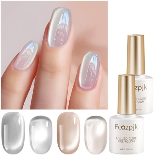 Fcozpjk Cat Eye Gel Nail Polish, 2PCS 8ml Glass Cat Eye Gel Nail Polish Translucent Nude Jelly Nail Polish Sheer Silver Cat Eye Gel Polish Velvet Nail Design Home Manicure