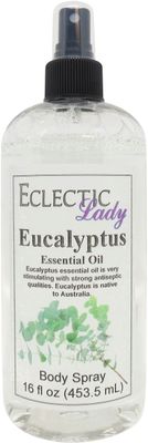 Eucalyptus Body Spray, Double Strength, 16 ounces, By Eclectic Lady, Body Mist for Women with Clean, Light &amp; Gentle Fragrance, Cologne with Soft, Subtle Aroma For Daily Use