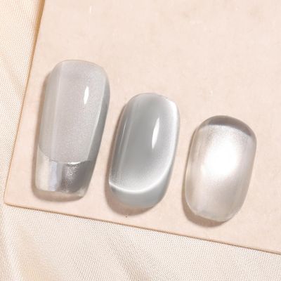 Fcozpjk Cat Eye Gel Nail Polish, 2PCS 8ml Glass Cat Eye Gel Nail Polish Translucent Nude Jelly Nail Polish Sheer Silver Cat Eye Gel Polish Velvet Nail Design Home Manicure
