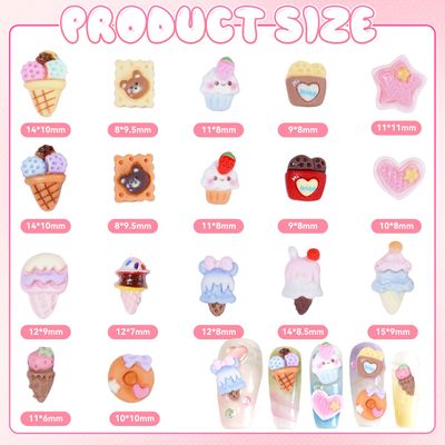 Uotey 120 Pcs Resin Cute Nail Charms, Mixed 17Styles Dessert Candy Nail Art Charms, 3D Kawaii Ice Cream Cute Sweets Cake Charms for DIY Craft Jewelry Making Nail Art Decor