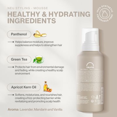 NEUMA Neu Styling Hair Mousse 6.6 Fl. Oz. Mousse for Hair Volume with Lavender, Mandarin &amp; Vanilla Scent