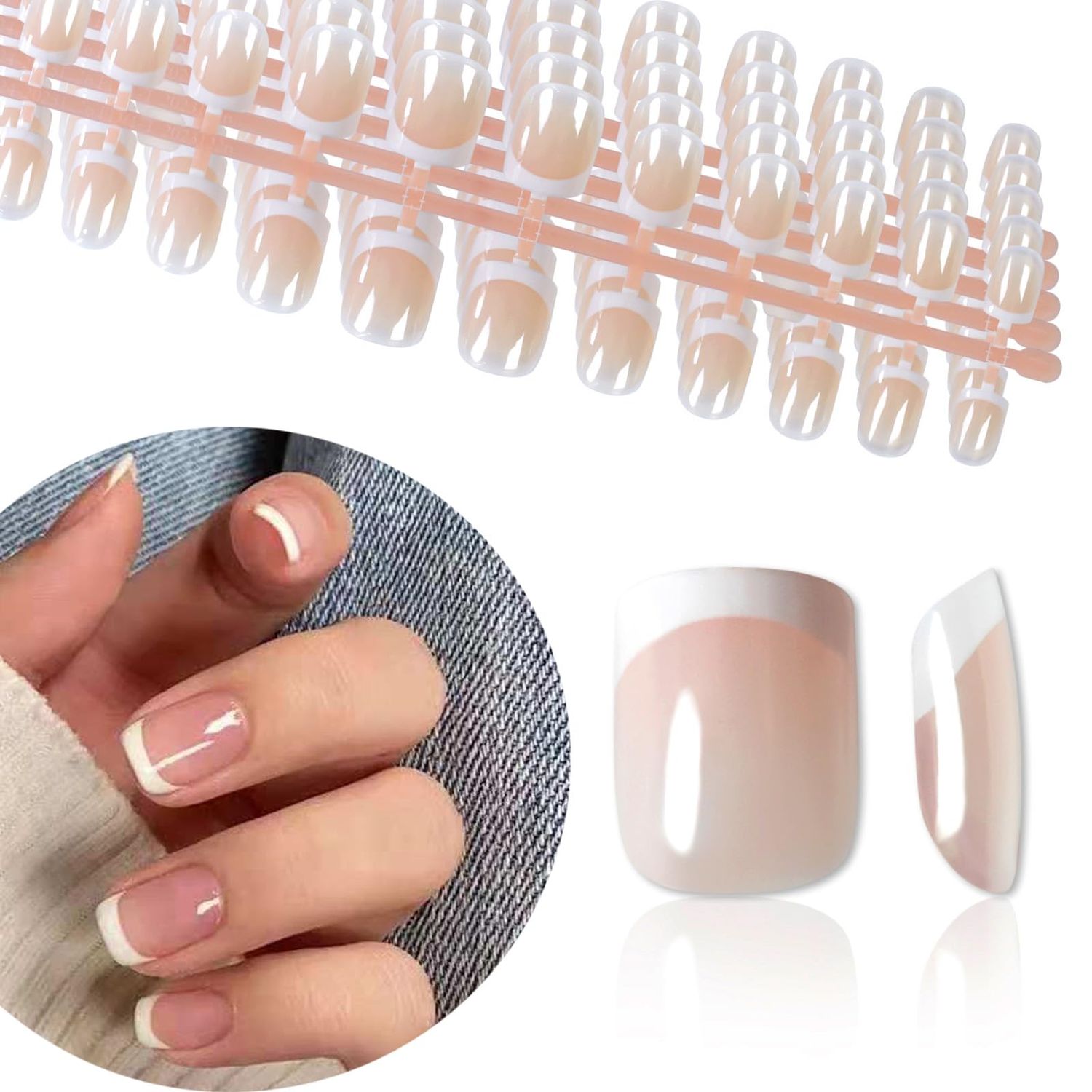 120Pcs 5 Pack Children Acrylic Fake Nails Press on Full Cover IKISKT Classic French Color Short False Nail Art Kits Sets Great Christmas Gift for Kids Little Girls