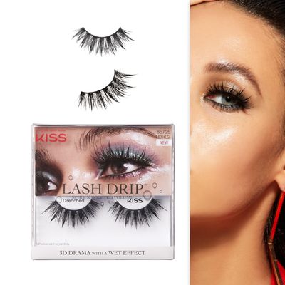 KISS Lash Drip False Eyelashes, Spiky X Boosted Volume, Unique Wet Look Hydrated Effect, Multi-Length Rewearable Fake Eyelashes, Wispy Crisscross Lash Pattern, Style Drenched, 1 Pair