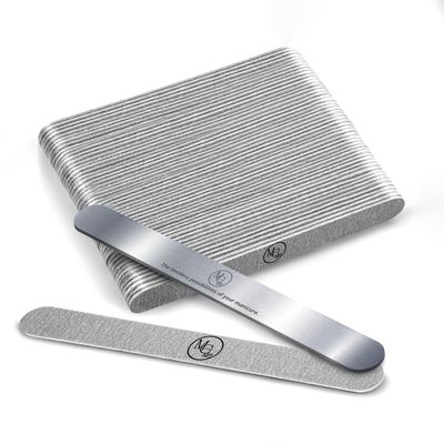 MGart Nail File 180 Grit Professional Russian Manicure Reusable Peel and Stick Nail Files, Replaceable Emery Boards, Steel Base, Manicure Tools for Salon, 50 pcs 1 Metal Board Set