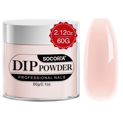 SOCORIA Translucent Dip Powder Colors - Nude Pink Acrylic Dipping Powder for French Nail Art - DIY Manicure Salon at Home - Easy to Use - 2.1oz