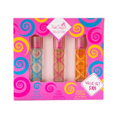 Pink Sugar Coffret 3 PC Womens Perfume Gift Set, Includes 1 Fl Oz Berry Blast, and Creamy Sunshine Eau de Toilette, Travel-Friendly