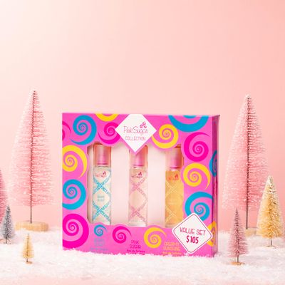 Pink Sugar Coffret 3 PC Womens Perfume Gift Set, Includes 1 Fl Oz Berry Blast, and Creamy Sunshine Eau de Toilette, Travel-Friendly