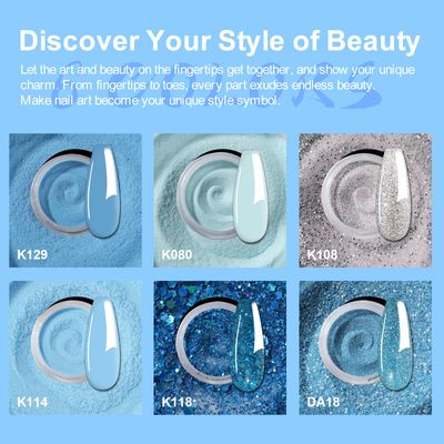 Eodci 12 Pcs Dip Powder Nail Kit Starter, 6 Colors Glitter Blue Snow Dipping Powder Kit With Base &amp; Top Coat/Activator/Brush Saver, Nail Art Manicure Salon DIY for Daily at Home Party Gifts for Women