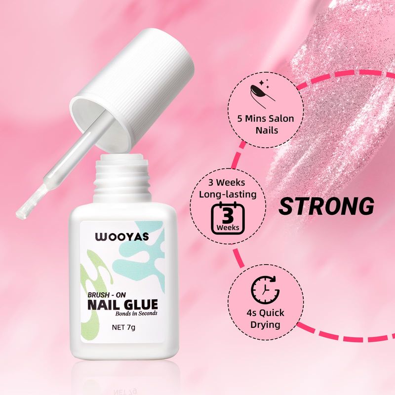 Super Strong Nail Glue for Press On Nails, Fake Nails, Acrylic Nails, Nail Tips, Durable &amp; Long Lasting Strong Brush On Nail Glue, Repair Professional Nail Adhesive 7ML