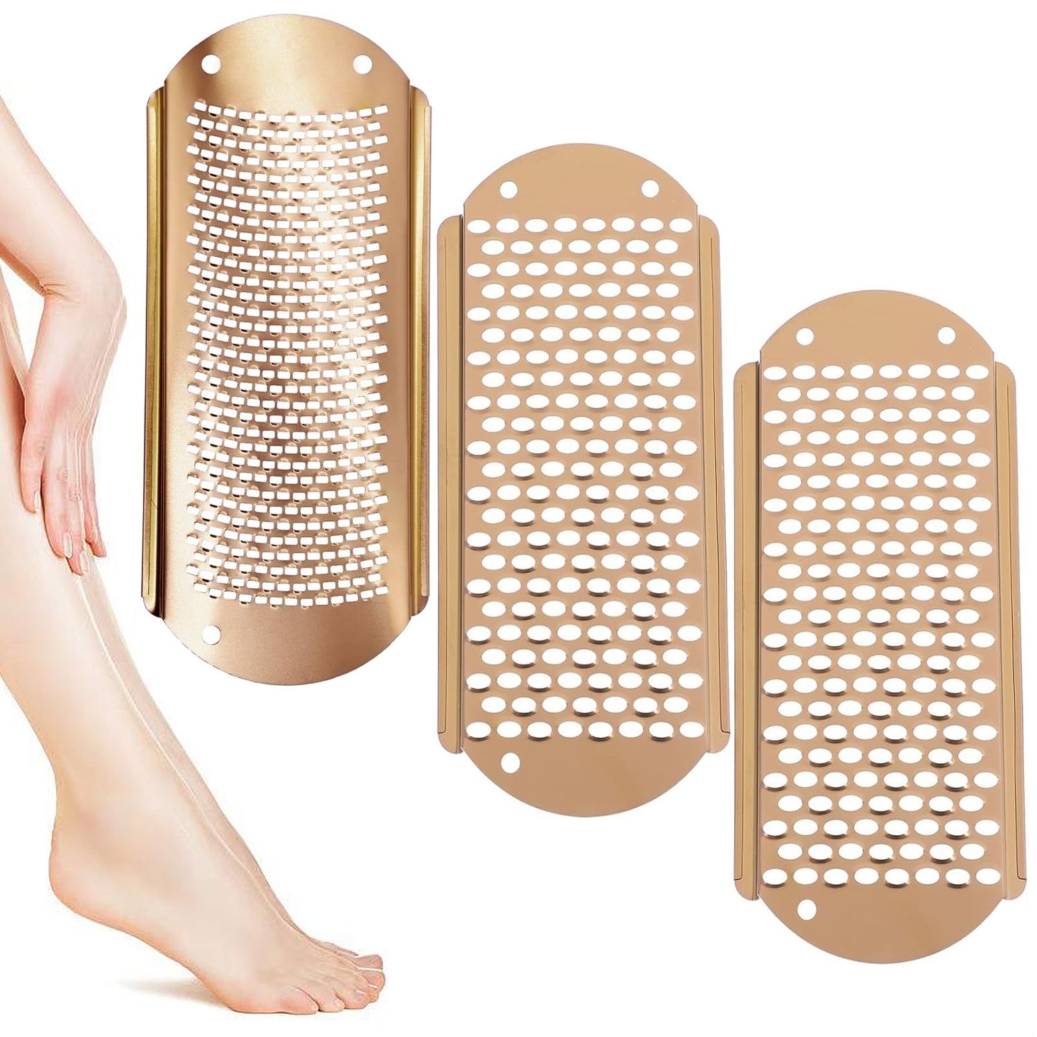 Professional Callus Remover for Feet: 3 Pcs Stainless Steel Foot Scrubber Dead Skin Remover, Foot File Heel Scraper Foot Rasp Foot Grater for Hard Skin, Pedicure Tools for Feet (Golden)