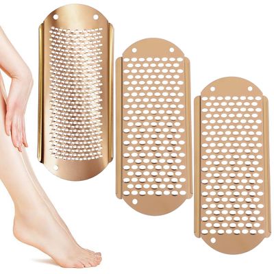 Professional Callus Remover for Feet: 3 Pcs Stainless Steel Foot Scrubber Dead Skin Remover, Foot File Heel Scraper Foot Rasp Foot Grater for Hard Skin, Pedicure Tools for Feet (Golden)