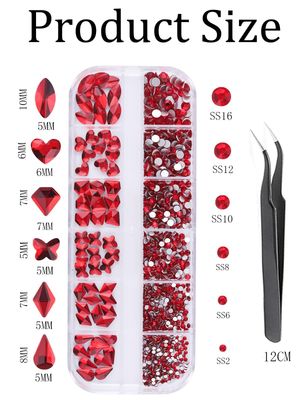 Valentines Nail Rhinestone EBANKU Red Nail Rhinestones Hearts Butterfly Round Nail Art Crystals Diamonds Flat Back Rhinestones 3D Diamond Stone Nail Gems with Tweezer for Valentines Day Christmas