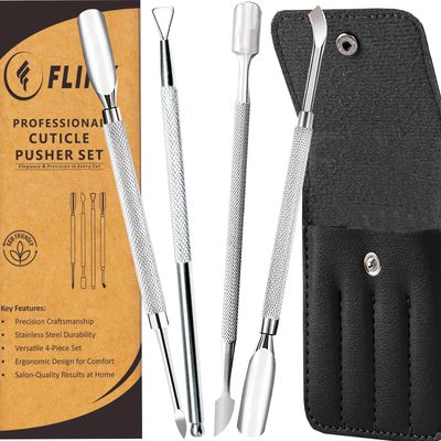 FLINX Metal Cuticle Pushers 4 Pcs Cuticle Pusher Tool Nail Tools for Manicure &amp; Pedicure, Metal Cuticle Pusher and Scraper, Empujador de Cuticula Profesional Cuticle Remover Tool Nail Scraper