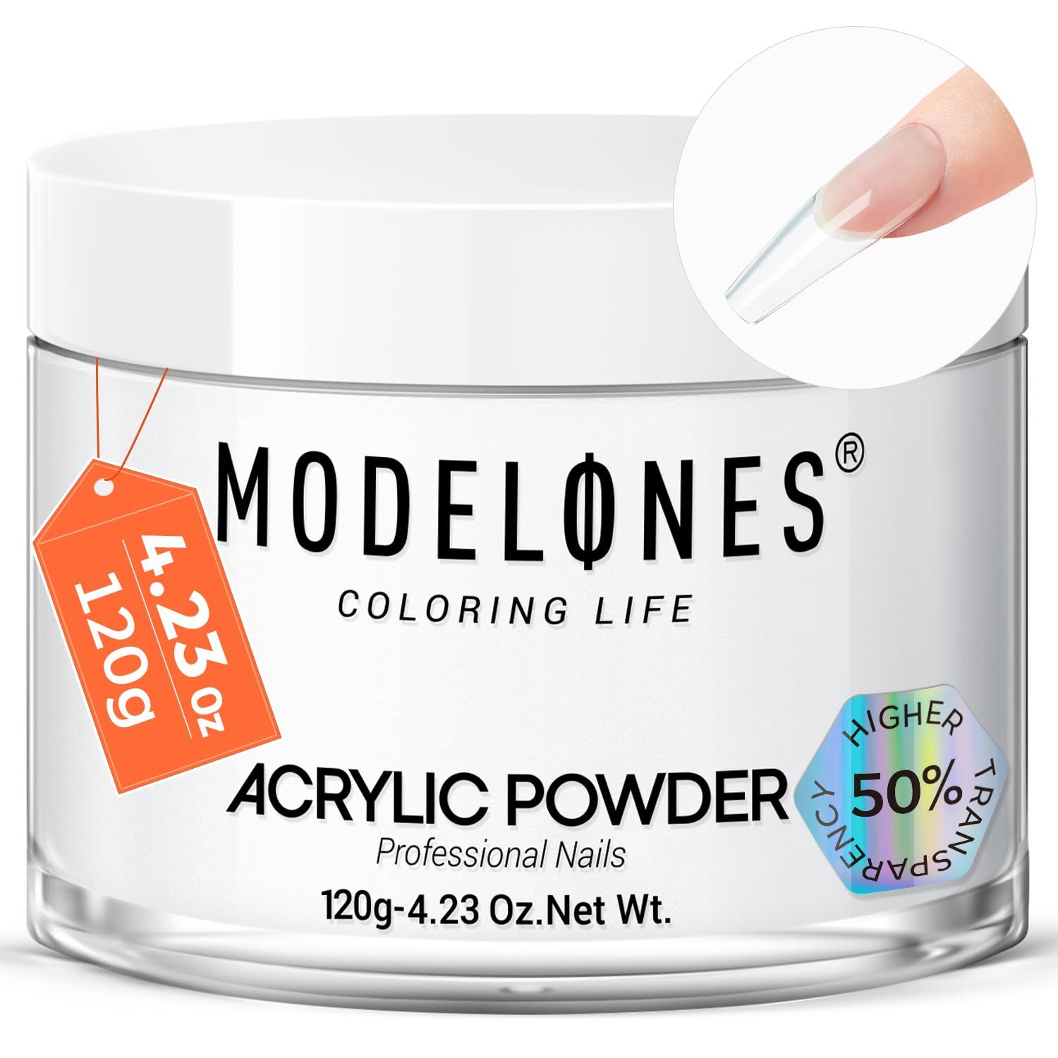 modelones Acrylic Powder, Upgraded 4.23oz Clear Acrylic Nail Powder, Crystal Clear Nail Acrylic Powder for Acrylic Nail Art 3D Nail Carving French Nail Extension, Non-Yellowing, Gifts for Women