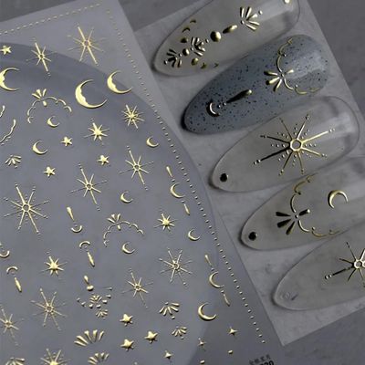 Moon Star Nail Art Stickers Decals 3D Gold Bronzing Nail Stickers Laser Star Moon Luxury Nail Design Self-Adhesive Nail Decals Manicure Sliders for Women Girls DIY Nail Art Decorations Supplies