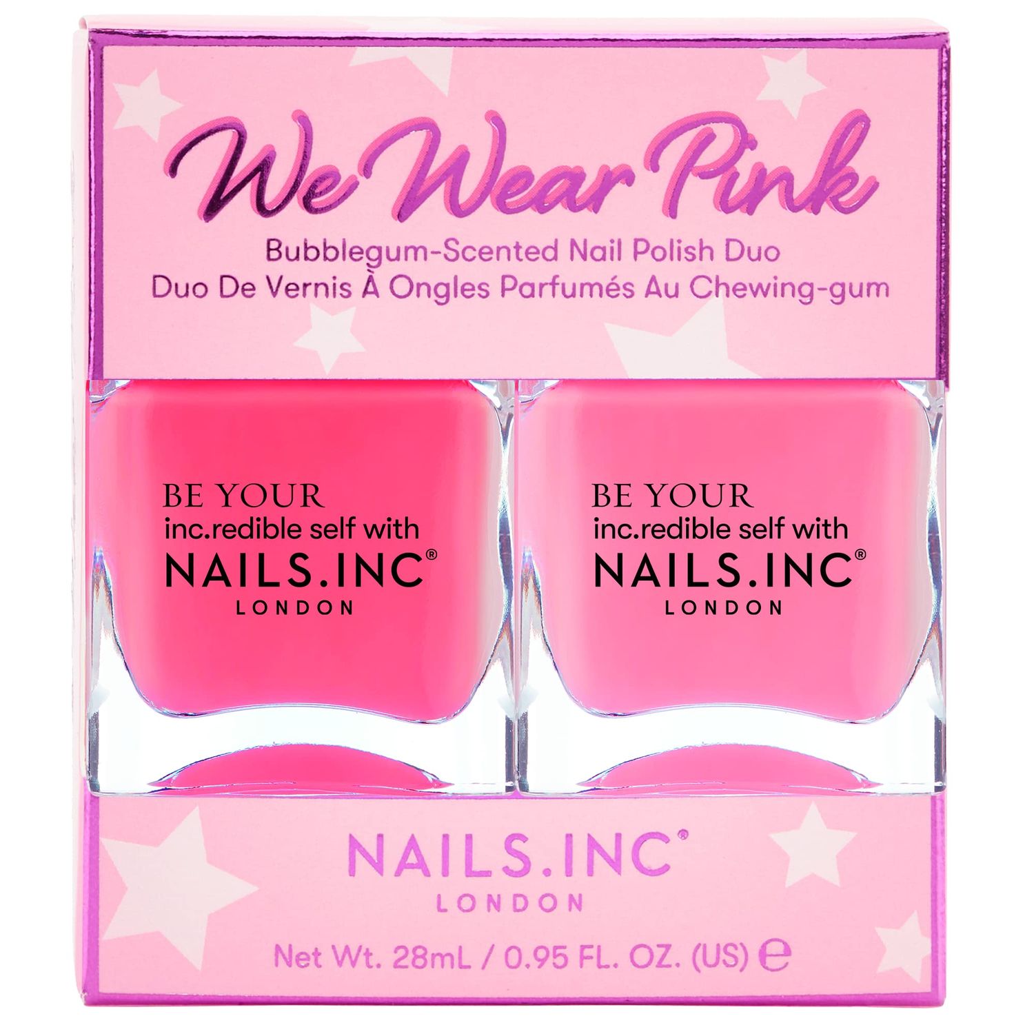 Nails.INC We Wear Pink Nail Polish Duo, Long Lasting Glossy Nail Color with Bubblegum Scent, Cruelty Free, Vegan, Includes Pink To The Core and Choose Pink