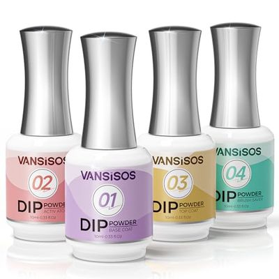 Vansisos Dip Powder Liquid Set: 4PCS Dip Nail Set With Top Coat Activator Base Coat Brush Saver for Professional Dip Powder Nail Kit Starter Set