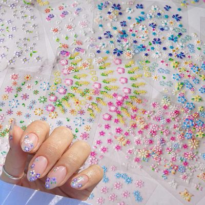 30 Sheets Colorful Flower Nail Art Stickers Flowers Nail Art Supplies 3D Self Adhesive Nail Decals Colorful Daisy Floral Bow Tie Heart Nail Designs Sticker for Women Girls DIY Manicure Decorations
