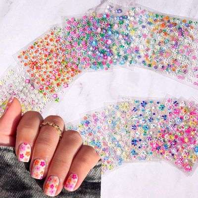 30 Sheets Colorful Flower Nail Art Stickers Flowers Nail Art Supplies 3D Self Adhesive Nail Decals Colorful Daisy Floral Bow Tie Heart Nail Designs Sticker for Women Girls DIY Manicure Decorations