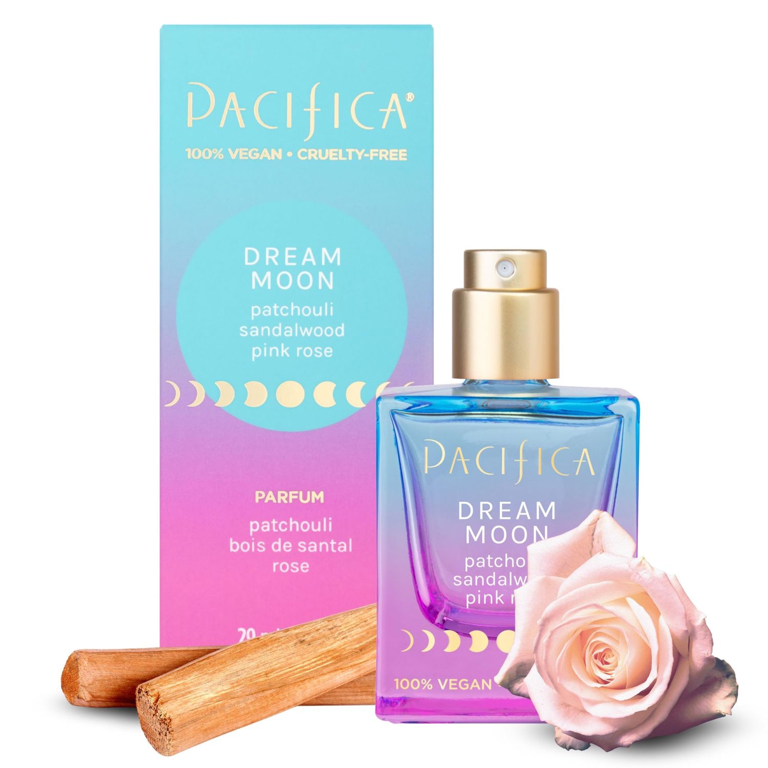 Pacifica Dream Moon Womens Spray Perfume 1 fl oz - Long-Lasting Floral Woody Fragrance for Her - Rose, Patchouli, Sandalwood - 100 Vegan, Cruelty-Free, Phthalate-Free Fragrance