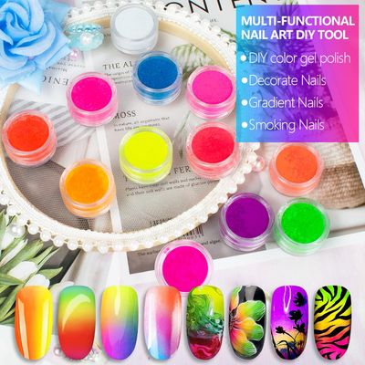 Neno Pigment Powder for Nails, 12 Colors Fluorescent Rainbow Resin Pigment Powder for Acrylic Gradient Smoke Nails, High-Gloss Paint Pigments Powder Dust for Halloween Manicure Eyeshadow Liner Makeup