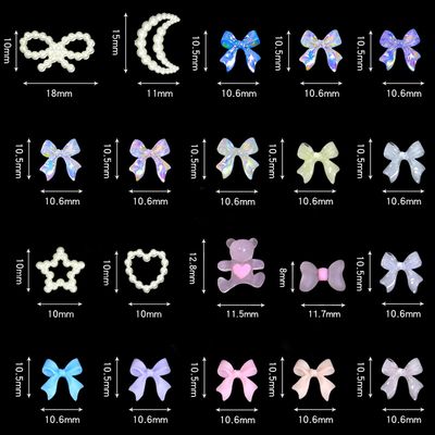 HNUIX Bow Nail Charms for Nails - Colorful Bow-Knot, Bear Manicure DIY Crafts, Flat Back Pearls 1600 Pieces Nail Decoration Kit