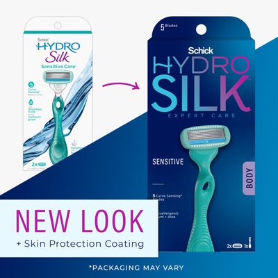 Schick Hydro Silk Sensitive Womens Razor | 5-Blade Razors for Women Sensitive Skin | Womens Razors Sensitive Skin | 1 Handle & 2 Razor Blade Refills