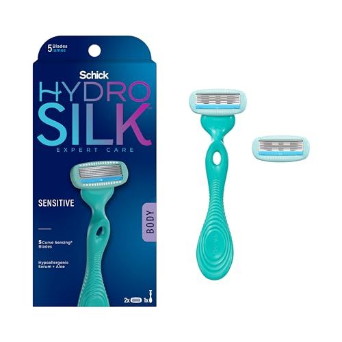 Schick Hydro Silk Sensitive Womens Razor | 5-Blade Razors for Women Sensitive Skin | Womens Razors Sensitive Skin | 1 Handle &amp; 2 Razor Blade Refills
