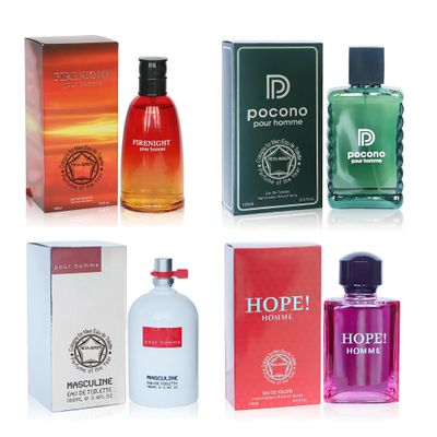 META-BOSEM 4Pc Set Cologne for Men (FirenightPoconoMasculineHope Pour Homme) Collection Fragrance, Eau de Toilette Spray - Fresh Scent (Pack of 4) Each 3.4 Fl Oz, Total 13.60 Oz