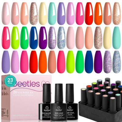 Beetles Spring Gel Nail Polish Set 23Pcs Pastel Bright Colors Gel Polish Kit Red Hot Pink Neon Gel Polish with Base Gel Top Coat Soak Off Uv Led Nail Gifts for Women