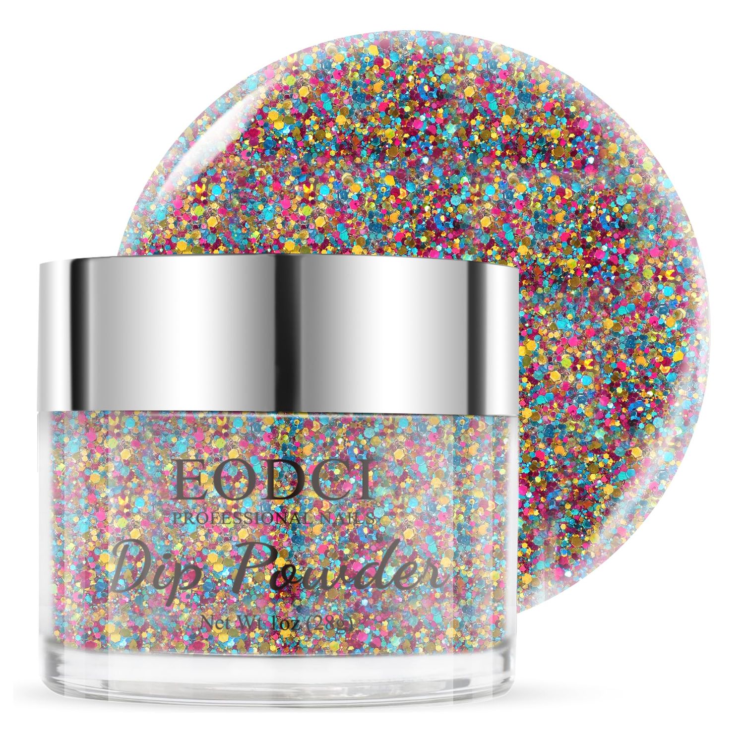 EODCI Glitter Colorful Dip Powder Color, Rainbow Nail Dipping Powder French Powder Pro Collection System Nail Art Starter Manicure Salon DIY, Odor-Free&amp;Long-Lasting, No Needed Nail Lamp Curing, 1 Oz