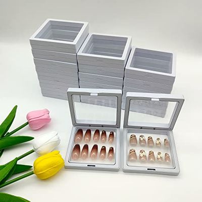 GUXACU Press On Nail Packaging Boxes - 3D Floating Storage and Display Box With 60pcs Double Sided Adhesive Tape for Nail Tech