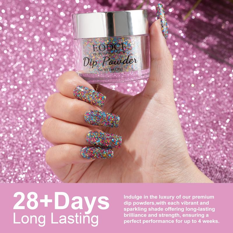 EODCI Glitter Colorful Dip Powder Color, Rainbow Nail Dipping Powder French Powder Pro Collection System Nail Art Starter Manicure Salon DIY, Odor-Free&amp;Long-Lasting, No Needed Nail Lamp Curing, 1 Oz