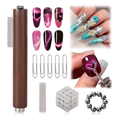 ESUOHYM 44Pcs Cat Eye Magnet For Nails Kits With 3 In 1 Magnets, Strong Square And Ball Magnets, Paper Clip For Heart Nail Magnet Sets Cateye Gel Polish Diy Design Tools For Home, Salon
