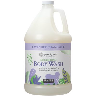 Ginger Lily Farms Botanicals Nourishing Body Wash, 100 Vegan &amp; Cruelty-Free, Bath &amp; Shower Gel for Men and Women, Lavender Chamomile Scent, 1 Gallon Refill (128 fl oz)