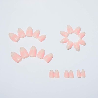 Foccna Pink Press on Nails Short, Luxury Fake Nails Amlond Acrylic False Bling Gradient Nails, Artificial Nails for Women and Girls,24pcs