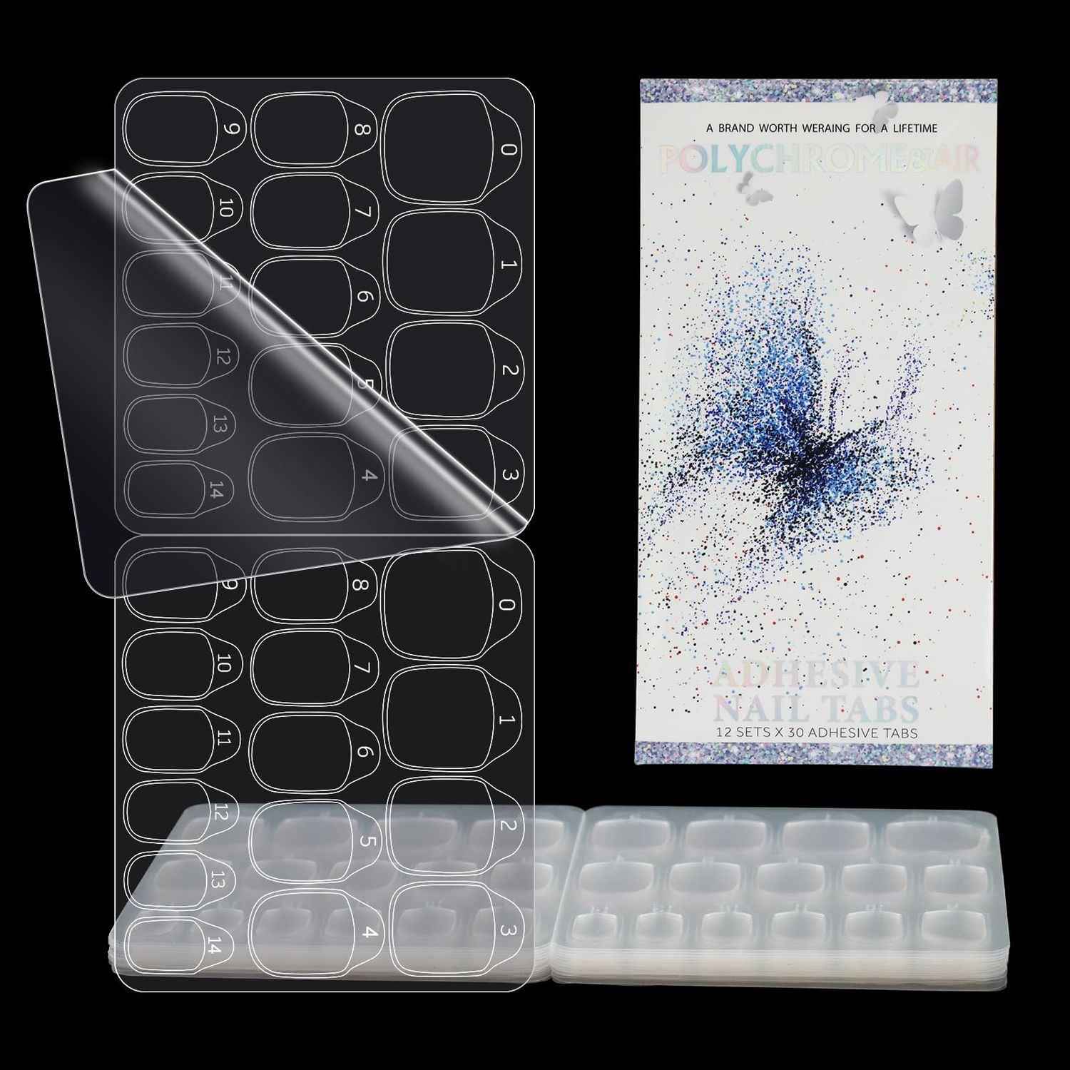 Polychrome&amp;air 12 Sheet Nail Adhesive Tabs Double Side Glue Nail Sticker for Press on Nail Sticky Tabs